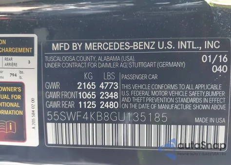 2016 Mercedes-Benz C 300 4Matic from USA, damaged, VIN 55SWF4KB8GU135185